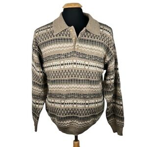 Jantzen Men's Brown Black & White Knit Button Long Sleeve Sweater Size Medium